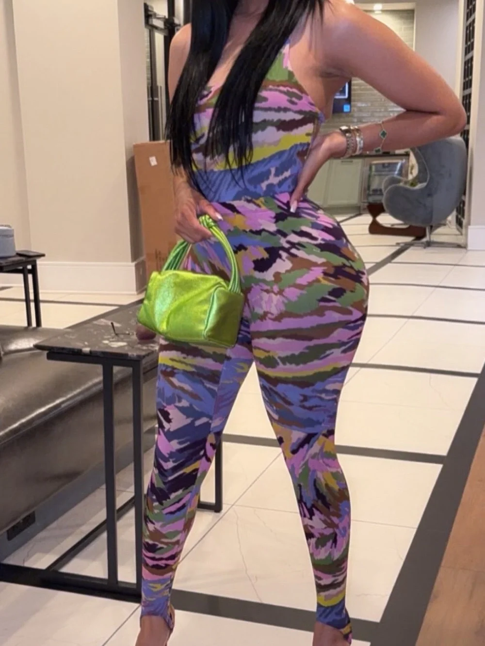 naked wardrobe Multicolor Abstract Print Leggings & Bodysuit Set